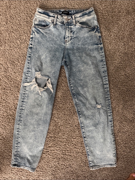 Express Denim - Express Light Wash Distressed Boyfriend Jeans